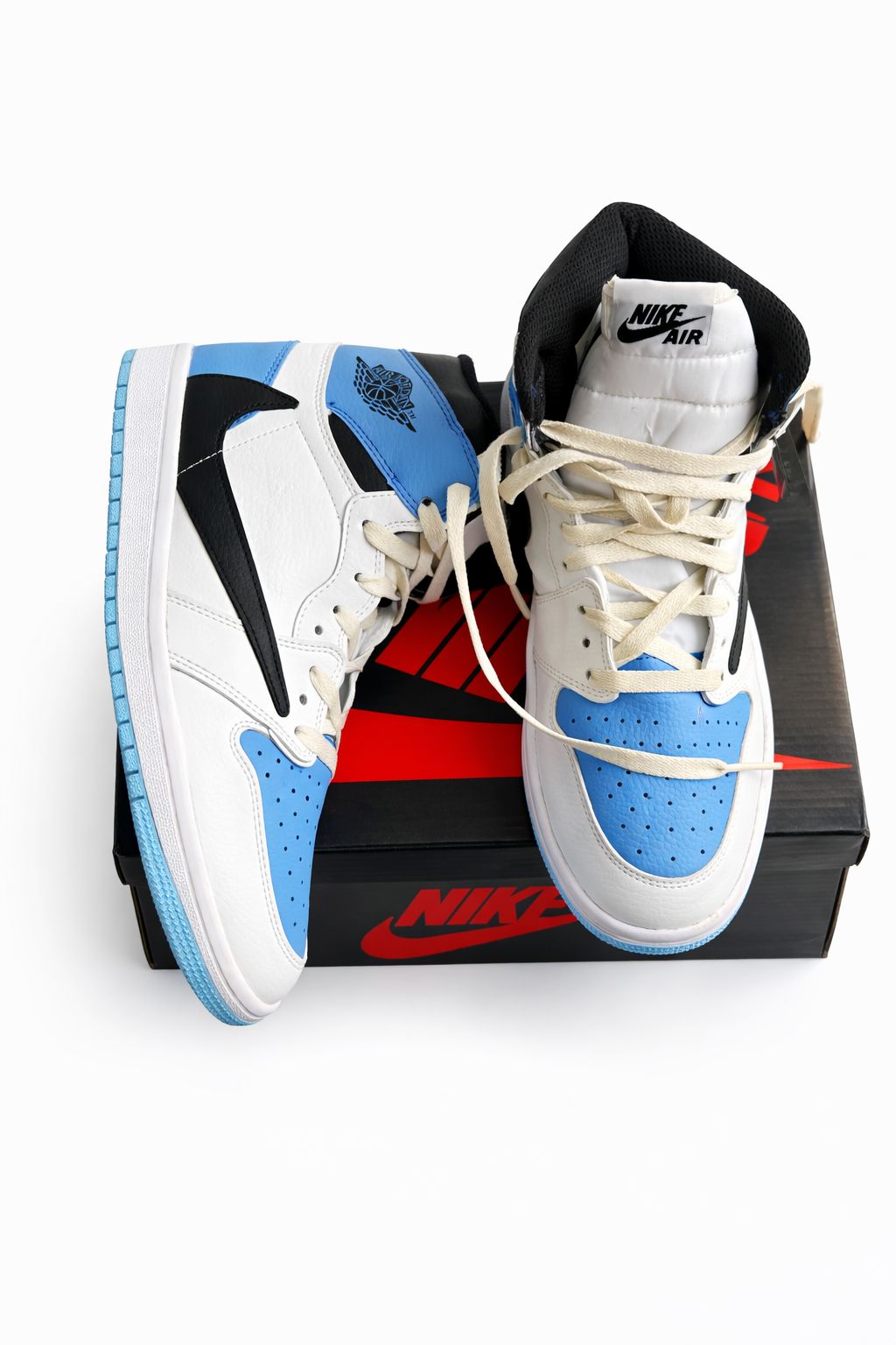 Air High-Top Sneakers – White, Black & Sky Blue