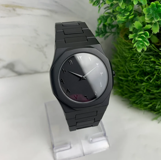 Black Aura premium all-black metal strap watch for men