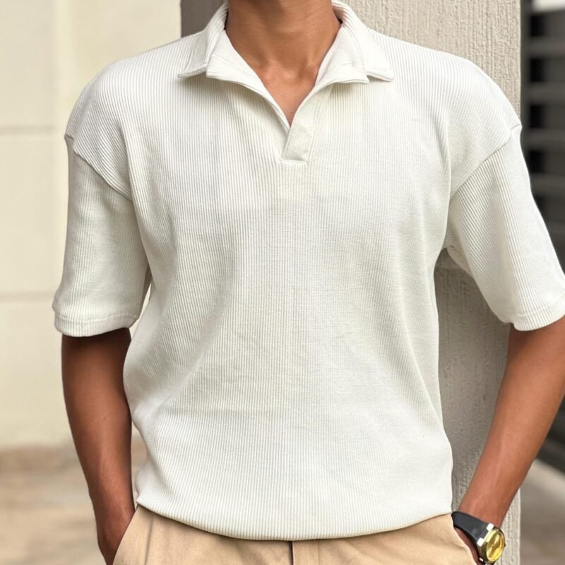 Men's Ribbed Knit Polo Shirt,