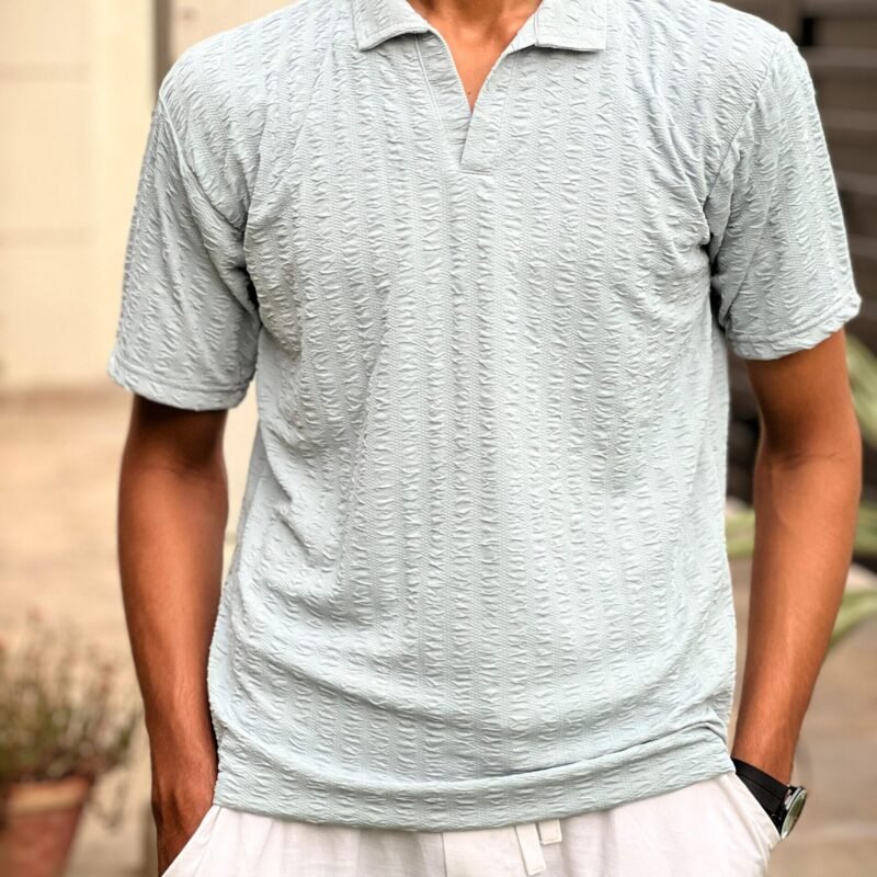 Textured Light Grey Short Sleeve Polo Shirt